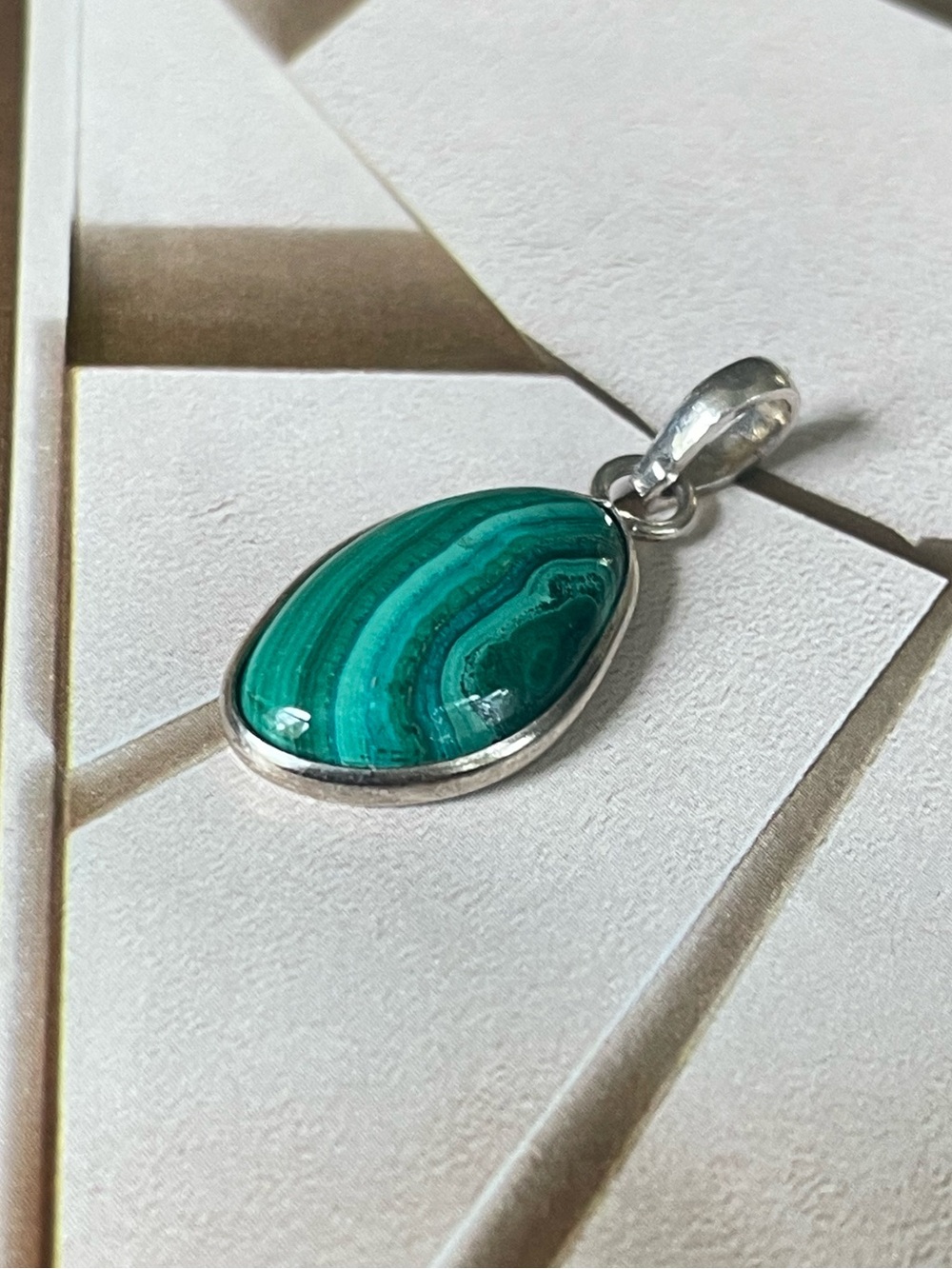 925 Sterling Silver, Dainty Mini Malachite Pendent!
B O H O